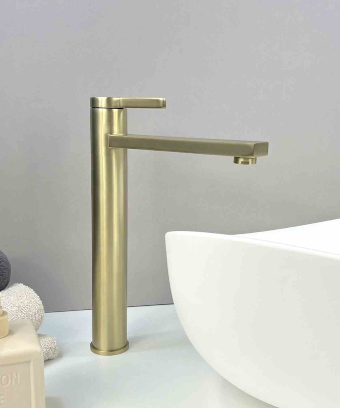 Tall Basin Mixer Tap, Brushed Gold - Mintaka