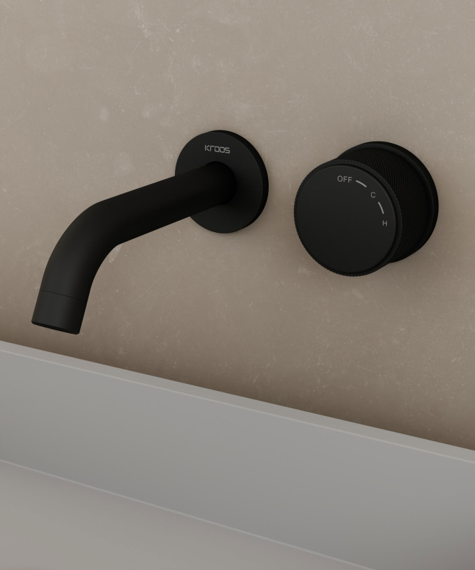 Wall-Mounted Basin Mixer, Black (Fixed Flow) - Leros