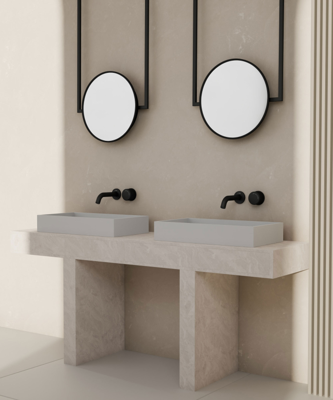 Wall-Mounted Basin Mixer, Black (Fixed Flow) - Leros