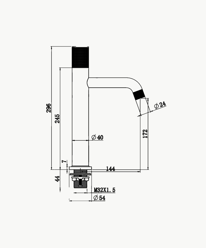 Tall Designer Basin Mixer Tap (Fixed Flow), Brushed Gold - Leros