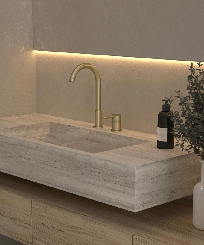 2-Hole Basin Mixer Tap, Brushed Gold - Corbeau