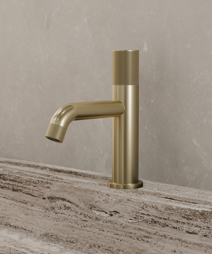 Designer Basin Mixer Tap (Fixed Flow), Brushed Gold - Leros