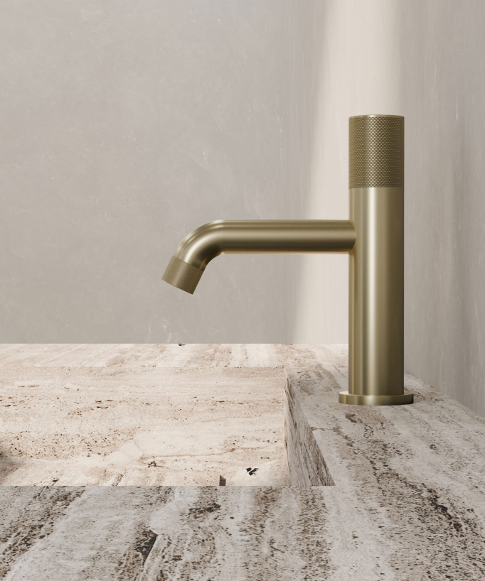 Designer Basin Mixer Tap (Fixed Flow), Brushed Gold - Leros
