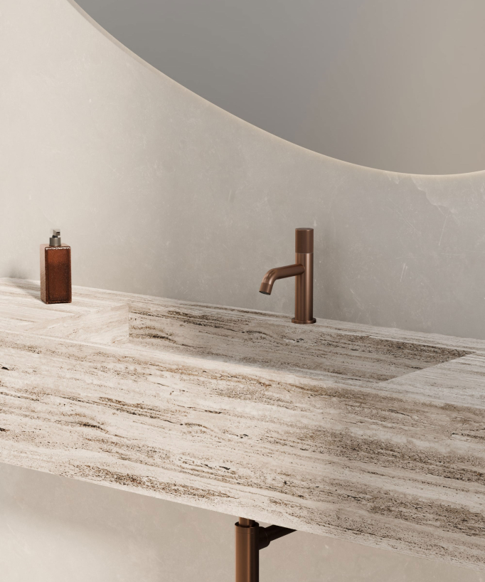 Designer Basin Mixer Tap (Fixed Flow), Brushed Rose Gold - Leros