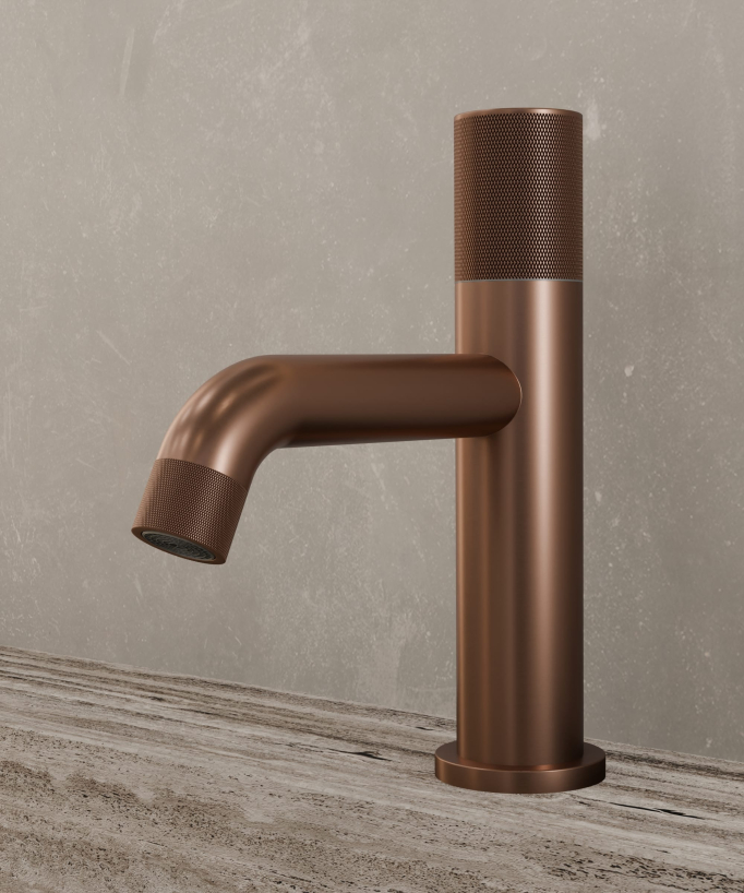 Designer Basin Mixer Tap (Fixed Flow), Brushed Rose Gold - Leros