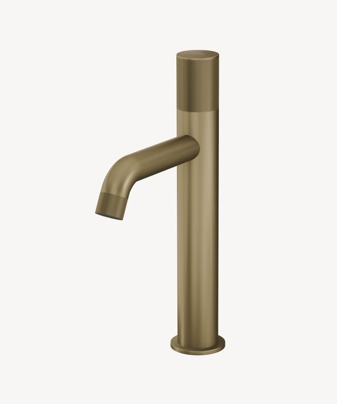 Tall Designer Basin Mixer Tap (Fixed Flow), Brushed Gold - Leros