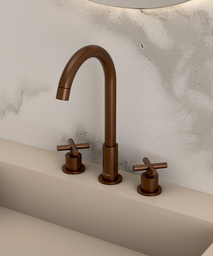 Deck-Mounted Basin Mixer, Brushed Rose Gold - Corbeau