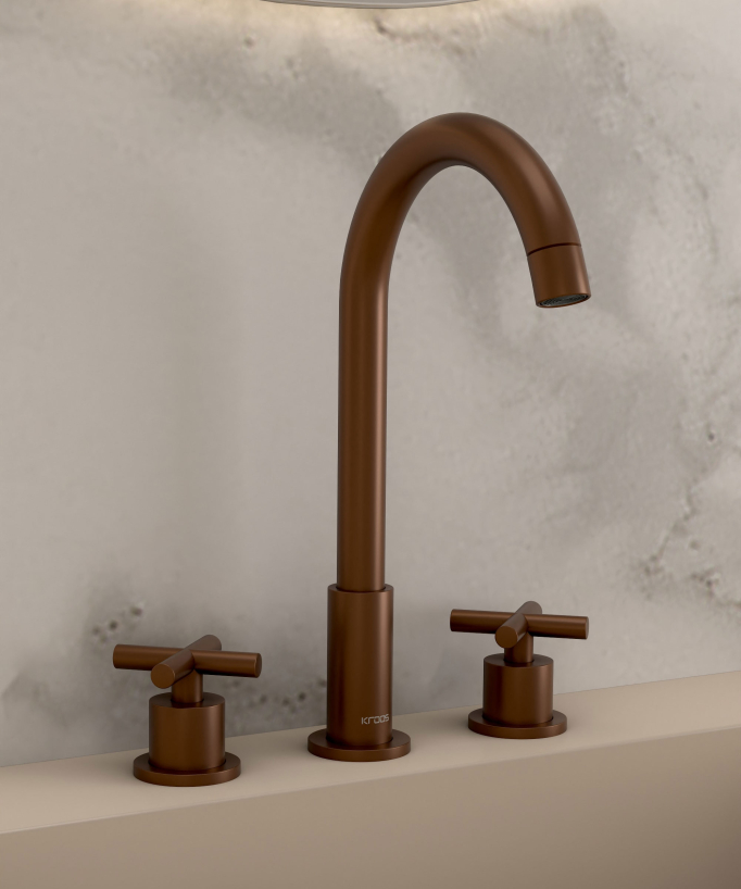 Deck-Mounted Basin Mixer, Brushed Rose Gold - Corbeau