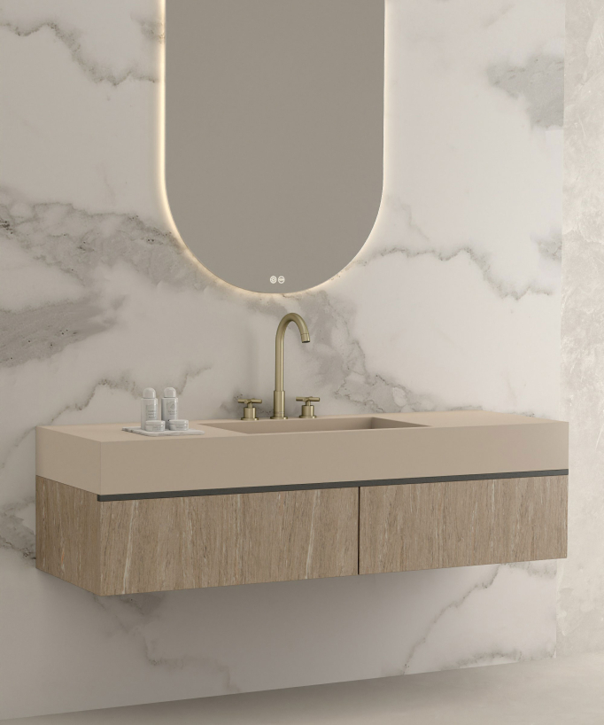 Deck-Mounted Basin Mixer, Brushed Gold - Corbeau