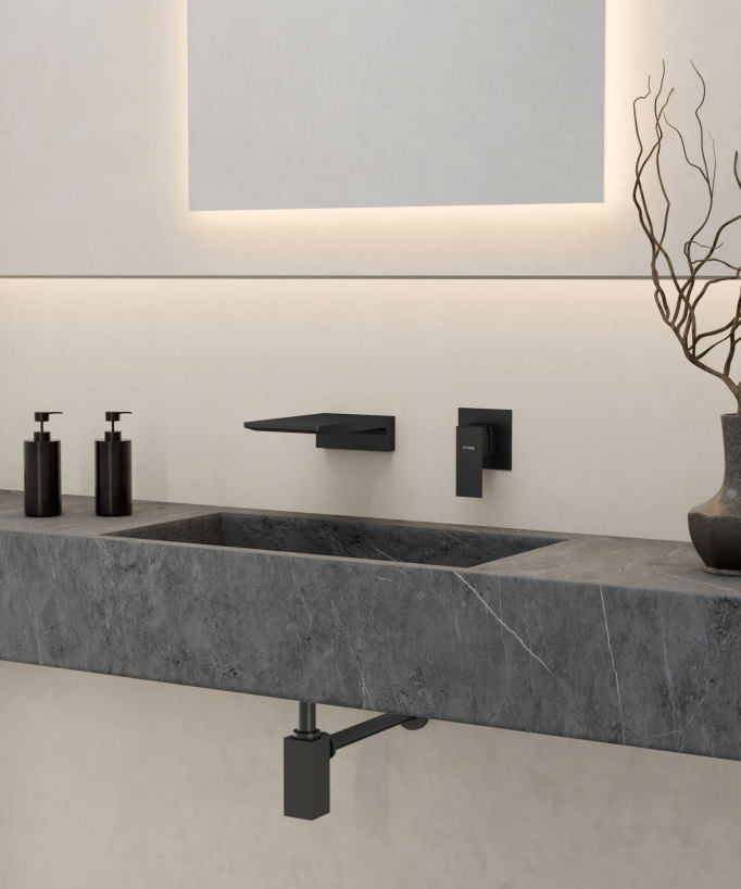 Wall-Mounted Waterfall Basin Mixer, Black - Thilia
