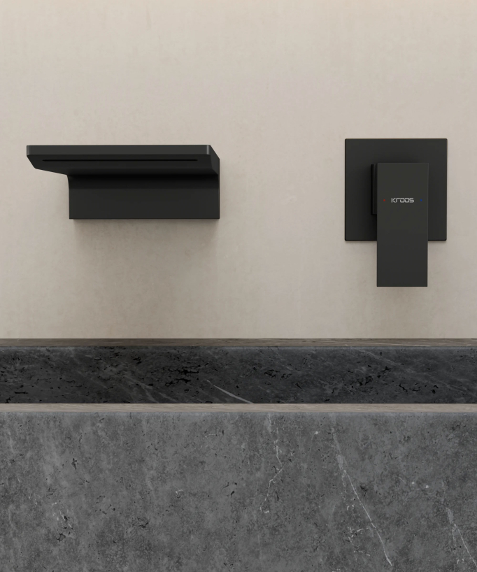 Wall-Mounted Waterfall Basin Mixer, Black - Thilia