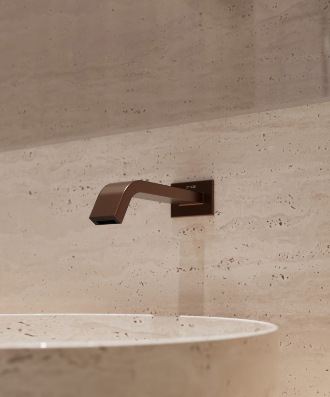 Wall-mounted automatic basin tap, cold water, brushed rose gold – Fiumina