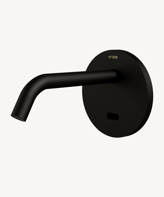 Wall-mounted automatic basin tap with backplate, cold water, black – Corbeau