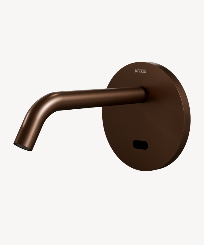 Wall-mounted automatic basin tap with backplate, cold water, brushed rose gold – Corbeau
