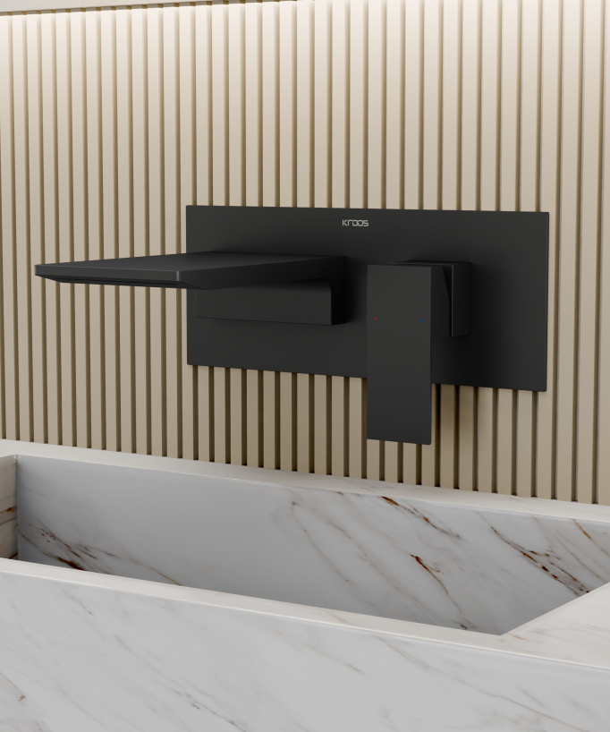 Wall-Mounted Waterfall Basin Mixer, Black - Thilia