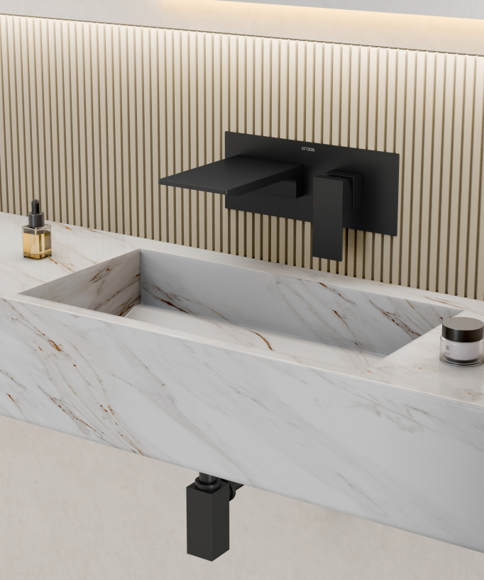 Wall-Mounted Waterfall Basin Mixer, Black - Thilia