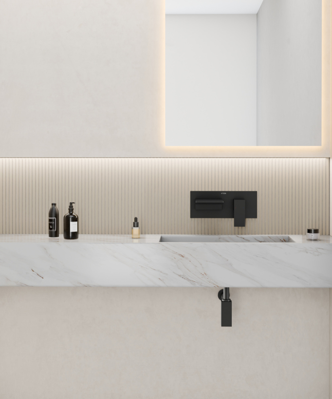 Wall-Mounted Waterfall Basin Mixer, Black - Thilia
