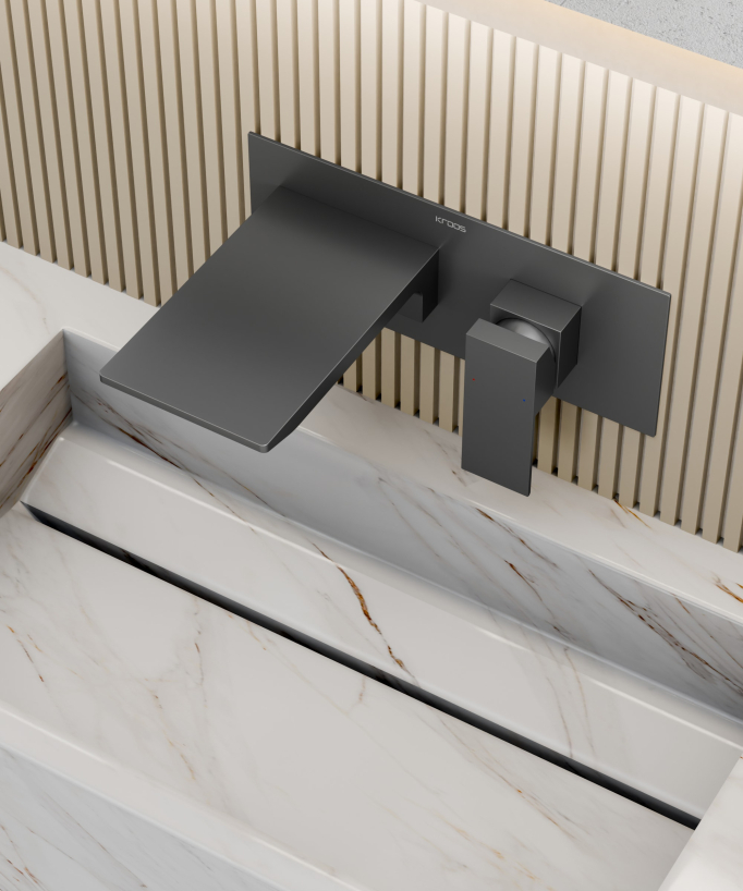 Wall-Mounted Waterfall Basin Mixer, Gunmetal - Thilia