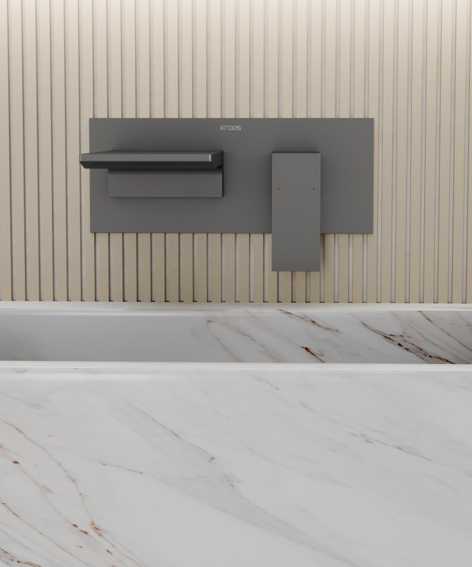 Wall-Mounted Waterfall Basin Mixer, Gunmetal - Thilia