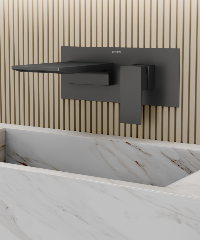 Wall-Mounted Waterfall Basin Mixer, Gunmetal - Thilia