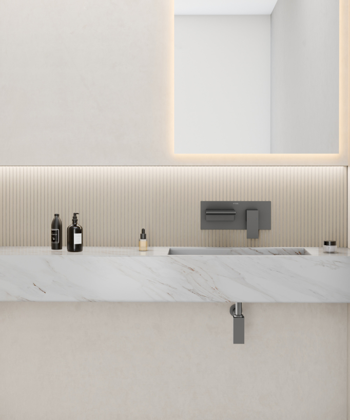 Wall-Mounted Waterfall Basin Mixer, Gunmetal - Thilia