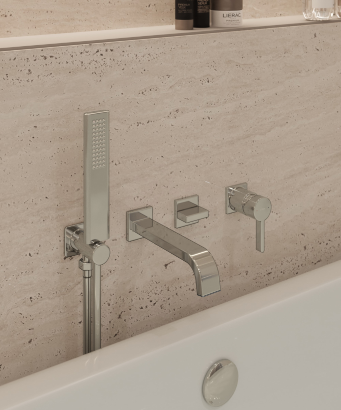 Concealed bath mixer tap with waterfall spout champagne - Fiumina