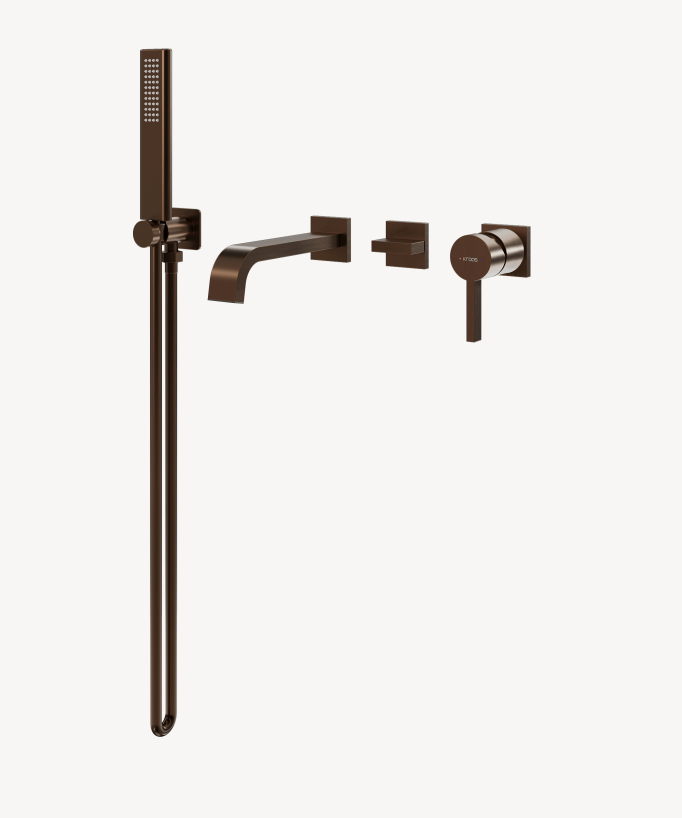 Concealed bath mixer tap with waterfall spout brushed rose gold - Fiumina
