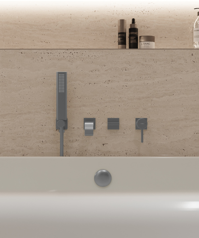 Concealed bath mixer tap with waterfall spout gunmetal - Fiumina
