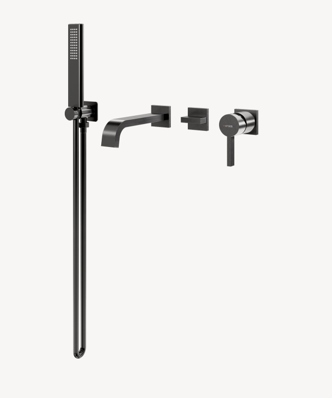 Concealed bath mixer tap with waterfall spout gunmetal - Fiumina