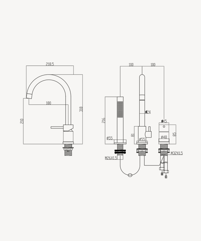 3-Hole Deck-Mounted Bath Mixer - White - Corbeau