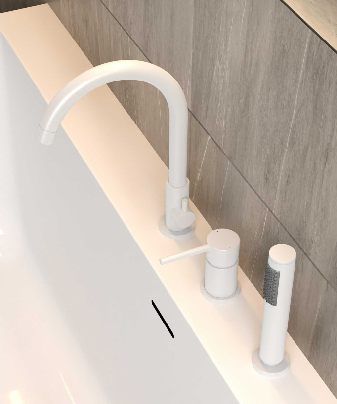 3-Hole Deck-Mounted Bath Mixer - White - Corbeau
