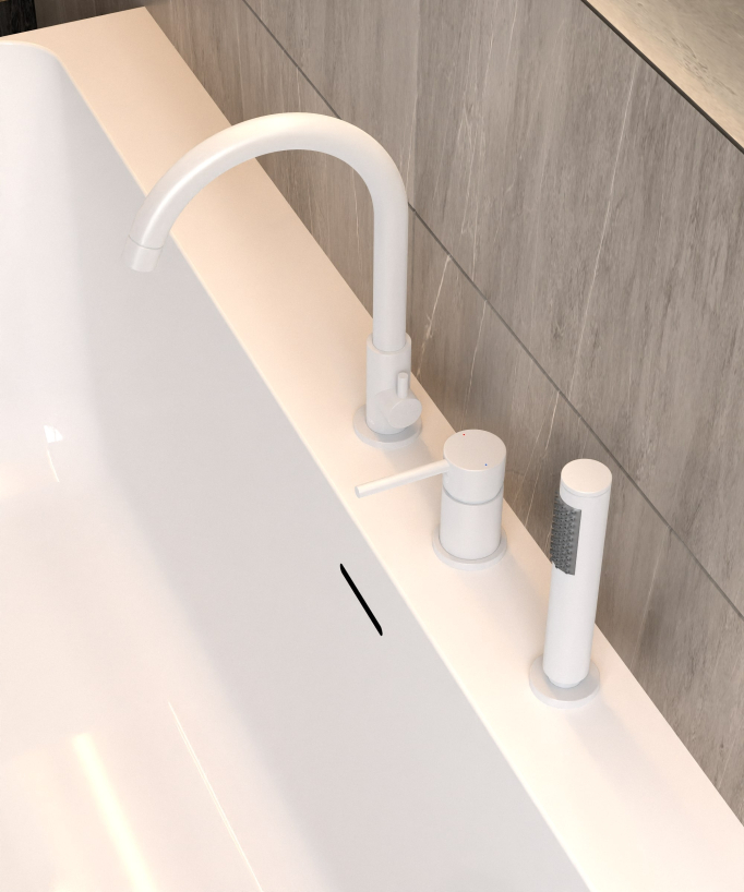 3-Hole Deck-Mounted Bath Mixer - White - Corbeau