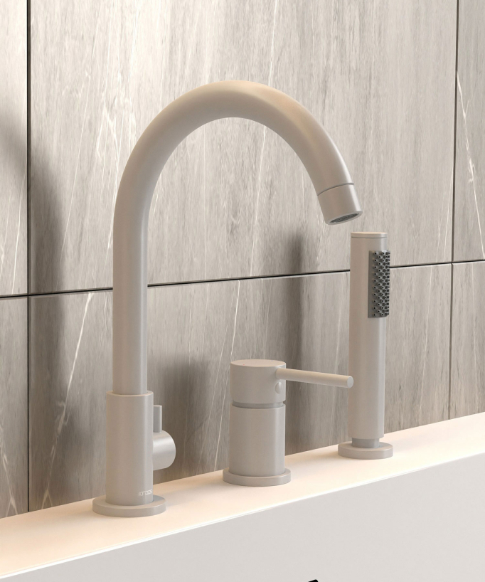 3-Hole Deck-Mounted Bath Mixer - White - Corbeau