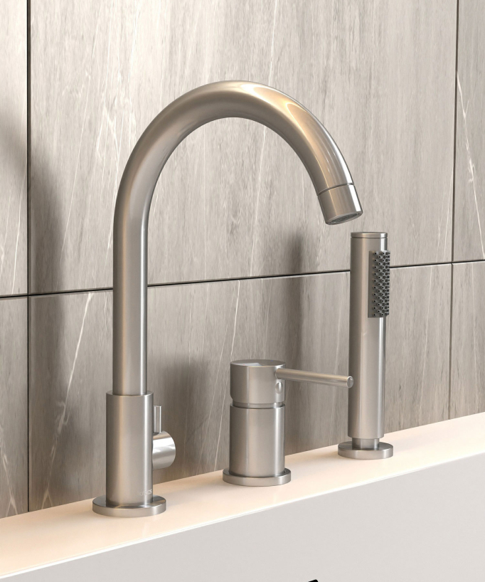 3-Hole Deck-Mounted Bath Mixer - Brushed Nickel - Corbeau