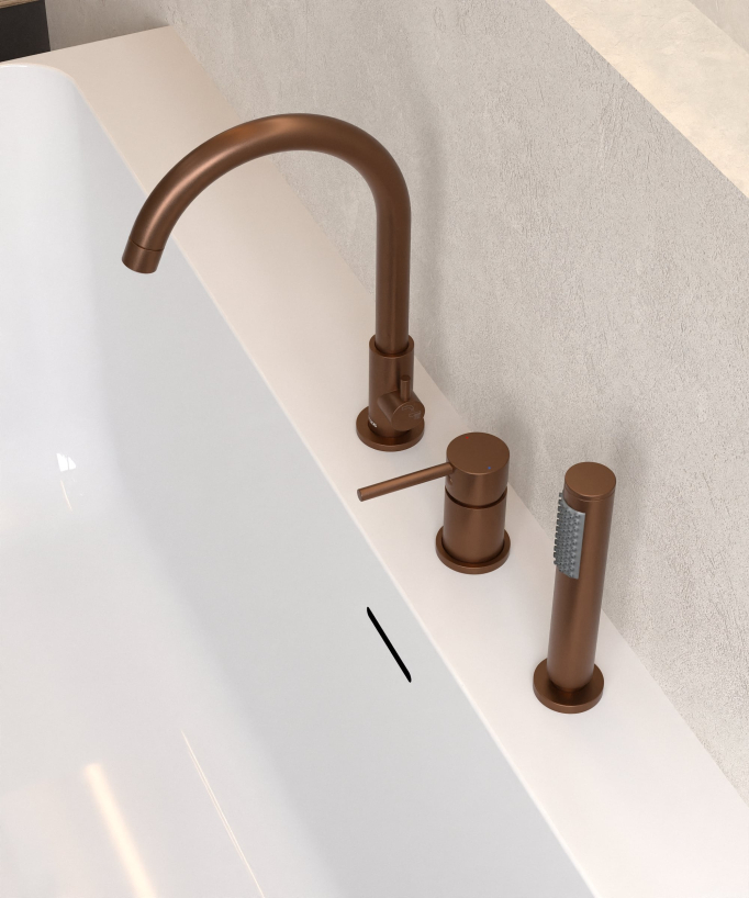 3-Hole Deck-Mounted Bath Mixer - Brushed Rose Gold - Corbeau