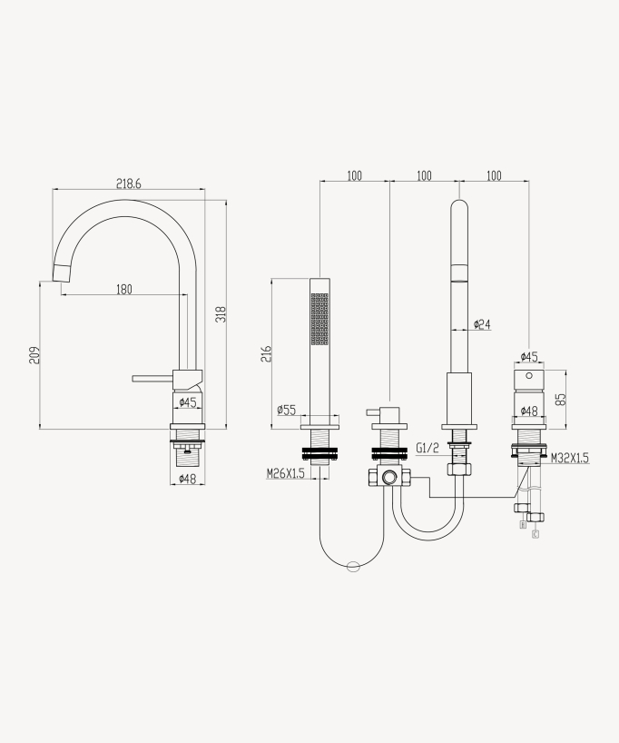 Chrome-plated 3-hole deck-mounted bath-shower mixer tap - C?falu