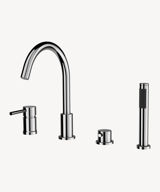 Chrome-plated 3-hole deck-mounted bath-shower mixer tap - C