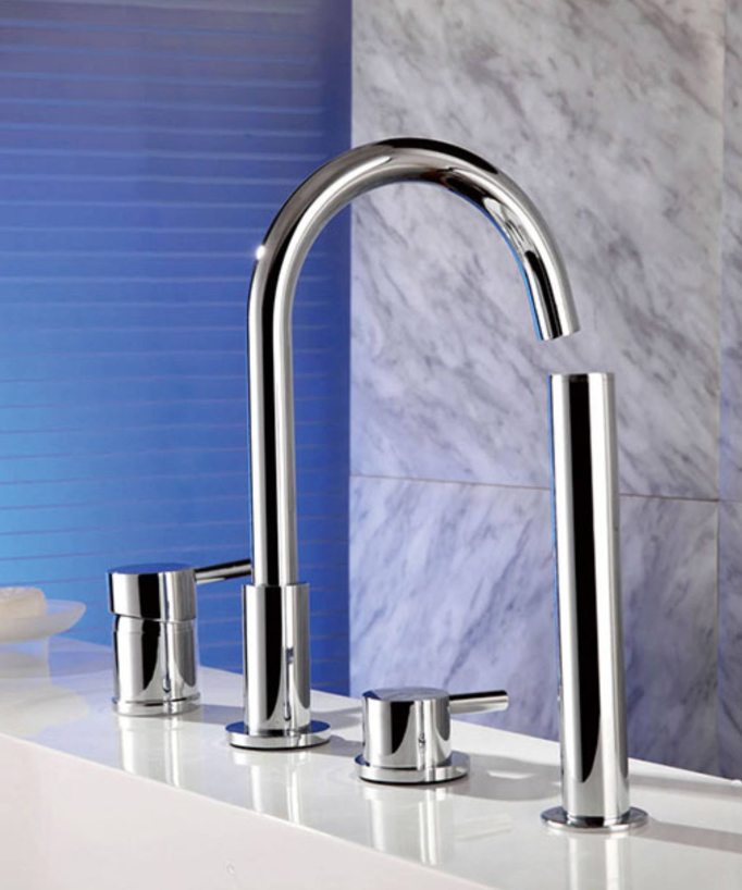 Chrome-plated 3-hole deck-mounted bath-shower mixer tap - C