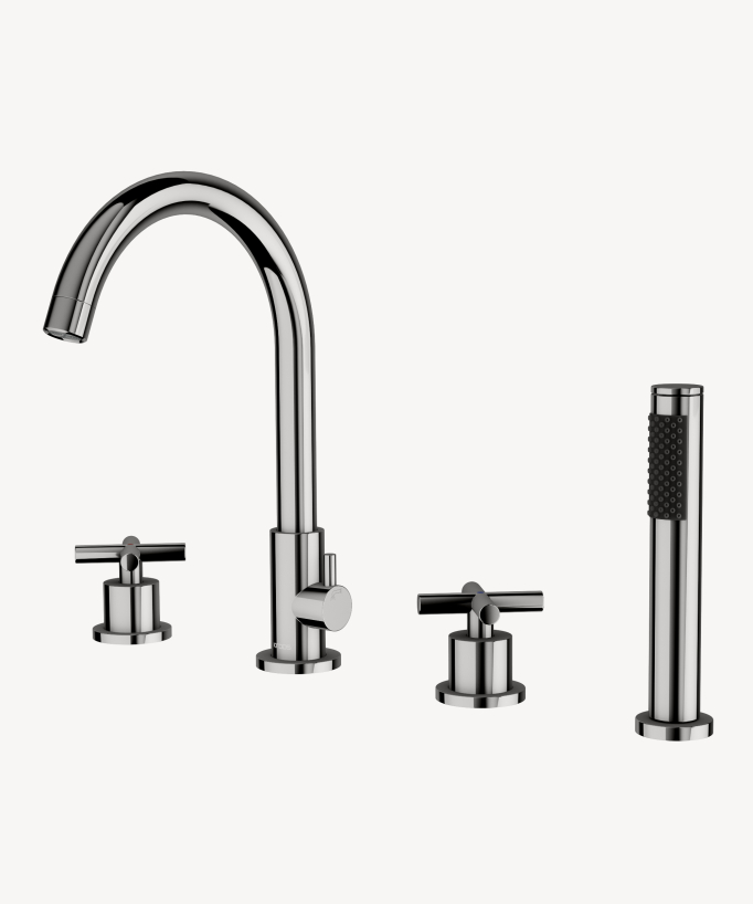 Chrome-plated deck-mounted bath-shower mixer tap - C?falu