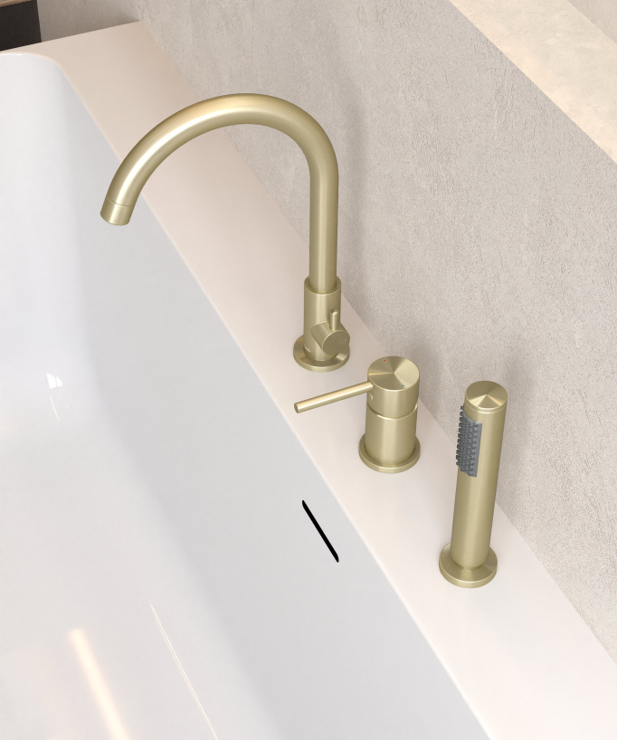 3-Hole Deck-Mounted Bath Mixer - Brushed Gold - Corbeau