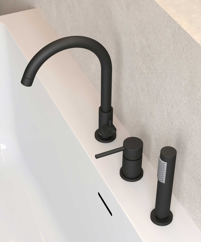 3-Hole Deck-Mounted Bath Mixer - Black - Corbeau
