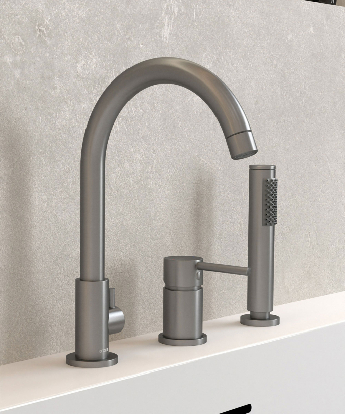 3-Hole Deck-Mounted Bath Mixer - Gunmetal - Corbeau