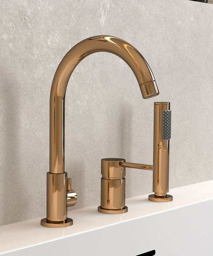 3-Hole Deck-Mounted Bath Mixer - Rose Gold - Corbeau