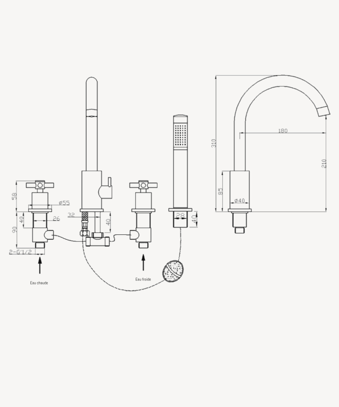 4-hole deck-mounted bath-shower mixer tap black - Corbeau