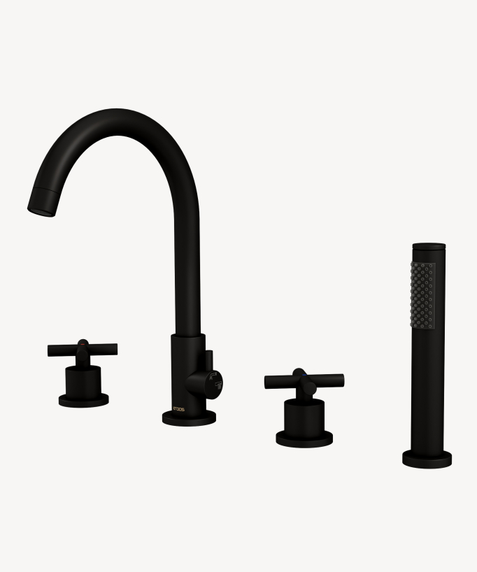 4-hole deck-mounted bath-shower mixer tap black - Corbeau