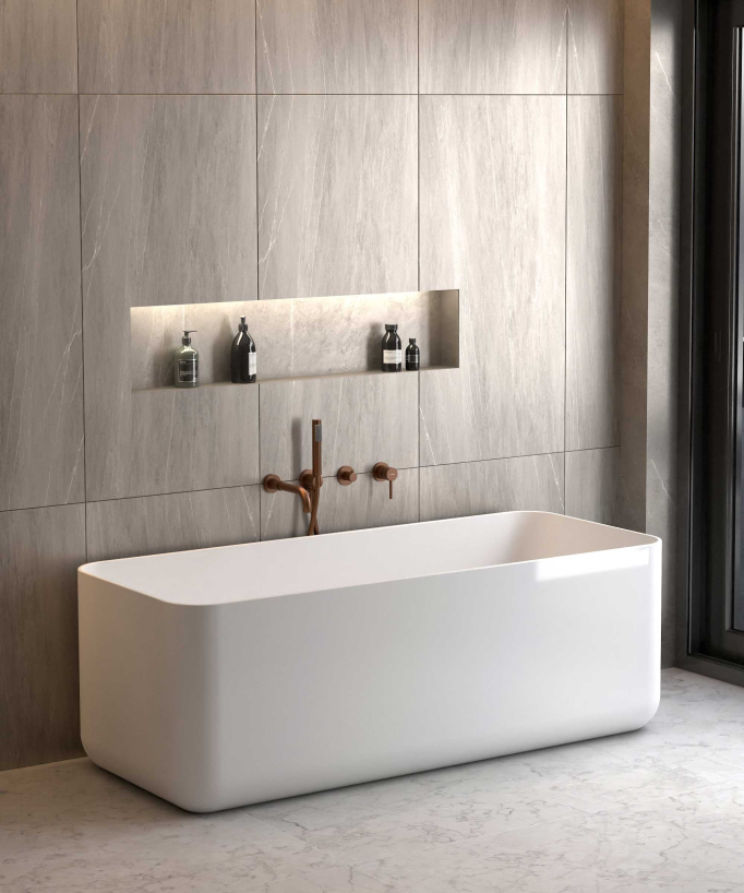 4-Hole Concealed Bath Mixer Tap - Brushed Rose Gold - Corbeau