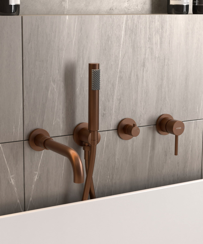 4-Hole Concealed Bath Mixer Tap - Brushed Rose Gold - Corbeau