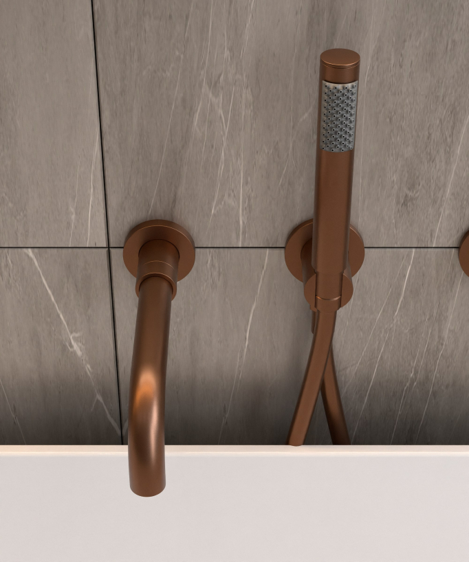 4-Hole Concealed Bath Mixer Tap - Brushed Rose Gold - Corbeau