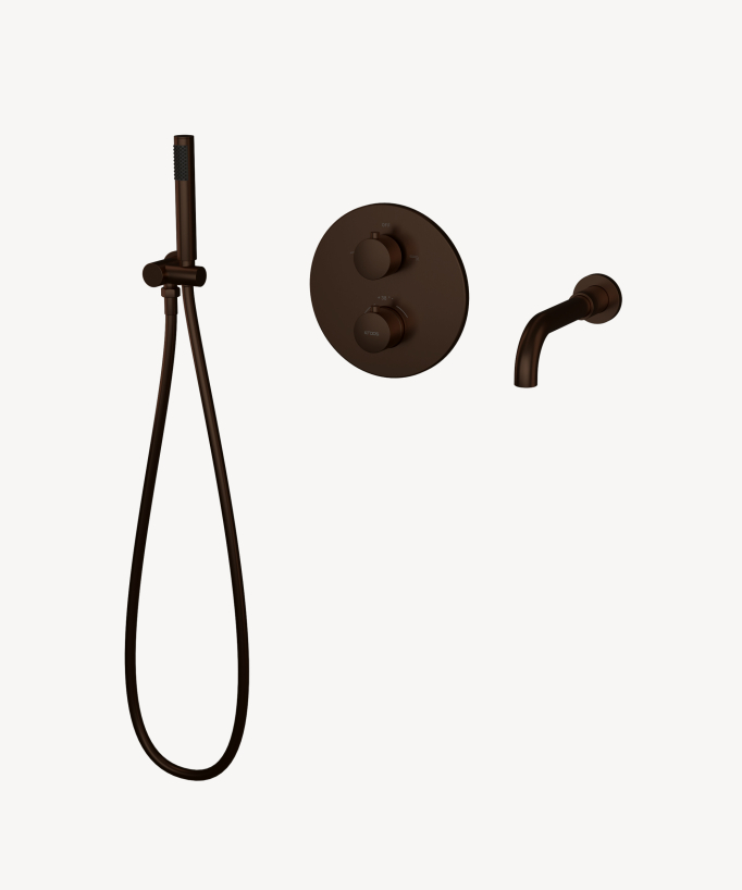 Concealed thermostatic bath mixer tap with 200 mm spout brushed mocha - Corbeau