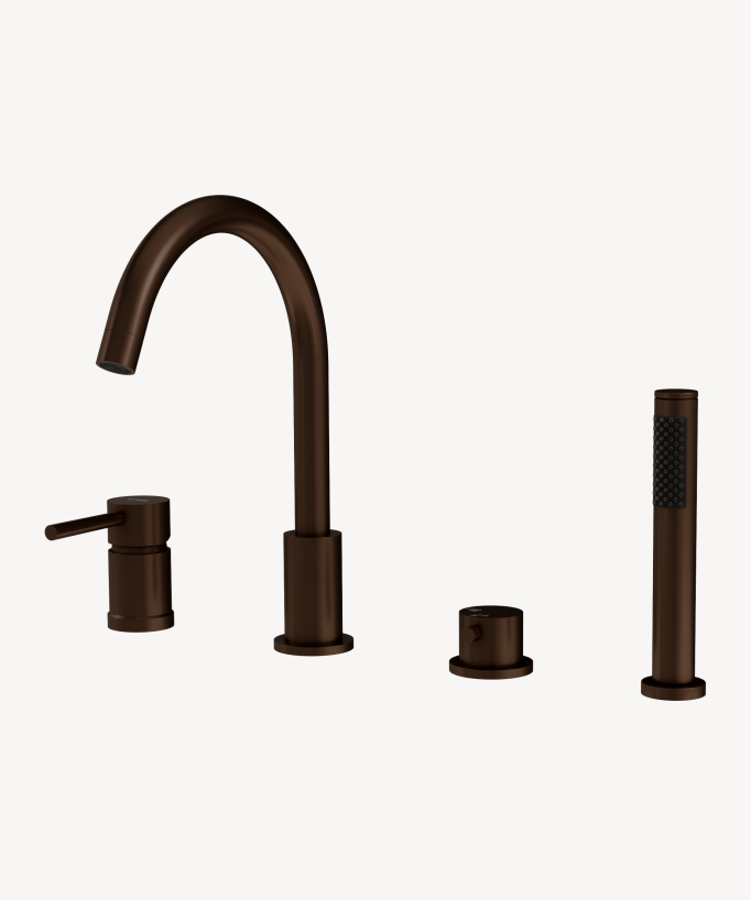 4-hole deck-mounted bath-shower mixer tap brushed mocha - Corbeau